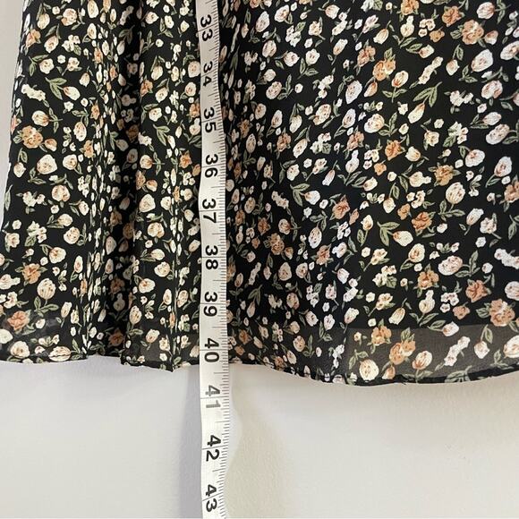 Mikael Aghal | Shirred Floral Print Chiffon Square Neck Mini Dress Long Sleeve 8 - Picture 9 of 12